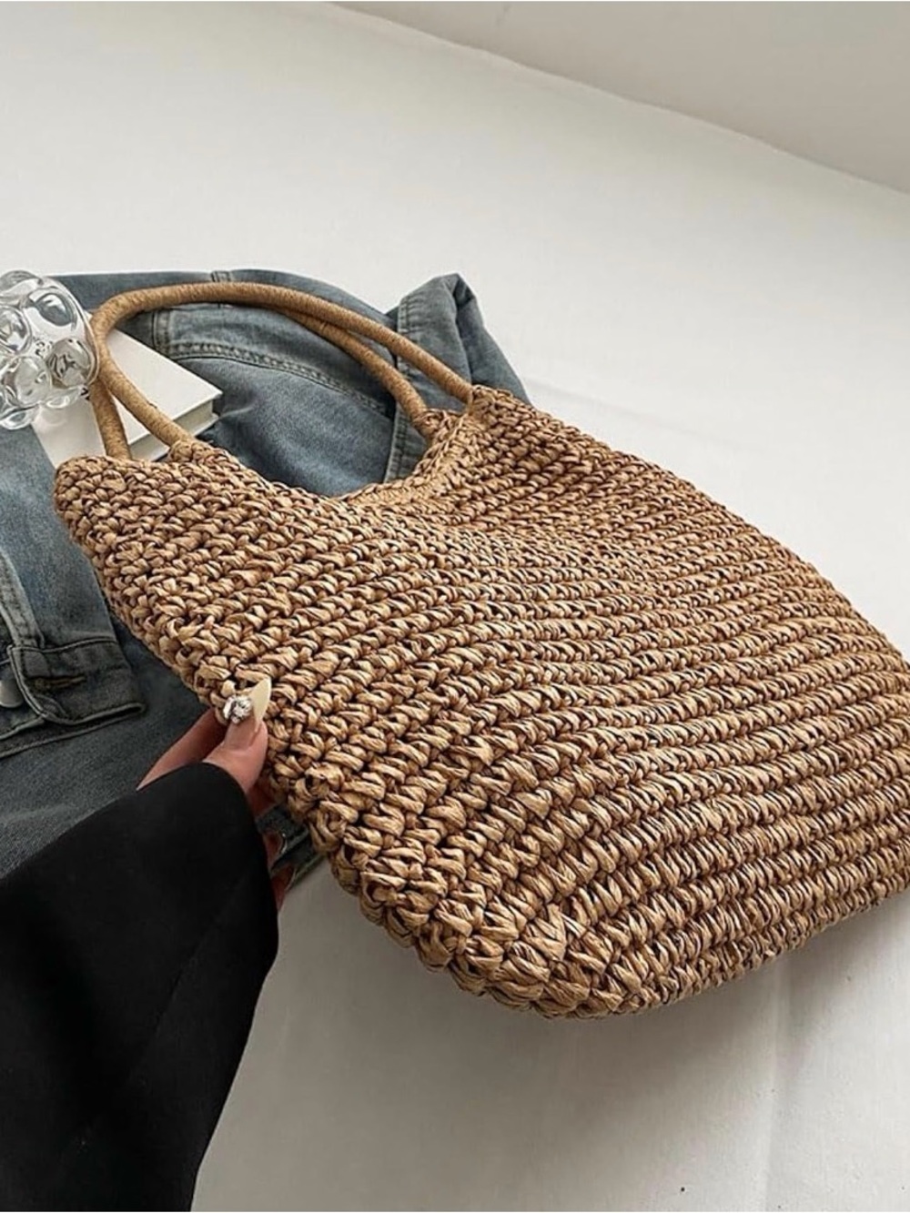 Woven Straw Tote Bag in Natural Tan